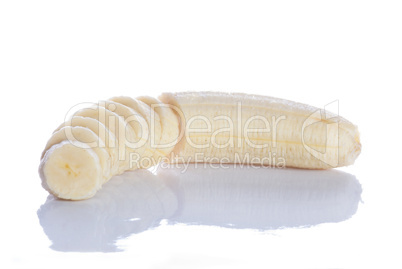 Sliced banana on white