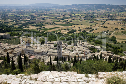 View to the roofs of the medieval town assisi