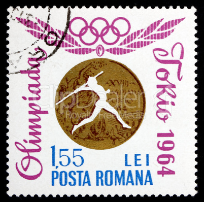 Postage stamp Romania 1964 Javelin, Tokyo 1964