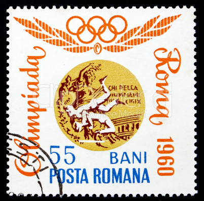 Postage stamp Romania 1964 Wrestling, Rome 1960