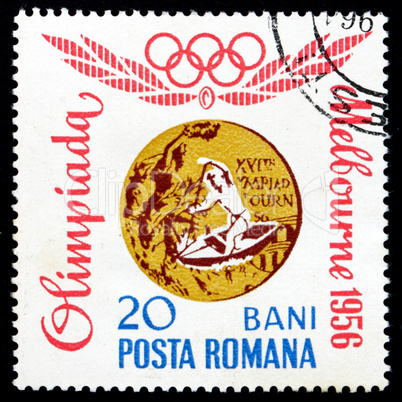 Postage stamp Romania 1964 Canadian Kayak Singles, Melbourne 195