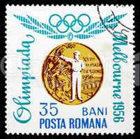 Postage stamp Romania 1964 Rapid Silhouette Pistol, Melbourne 19