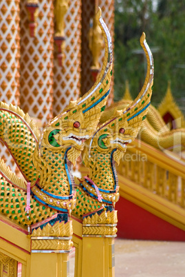 Naga heads at Buddhist temple in Th