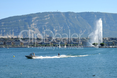 Water skiing on Lake Geneva, Geneva