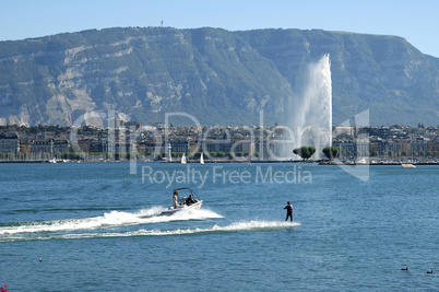 Water skiing on Lake Geneva, Geneva