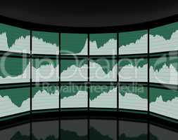 Curved walls with data graph screen