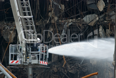 Firefighter at damaged shopping mal