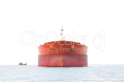 High key photo of orange oil tanker