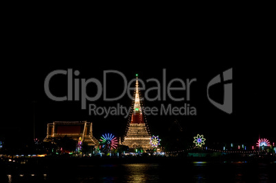 Decorated temple in Thailand at night