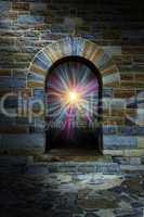 Magical vortex in a stone arch door