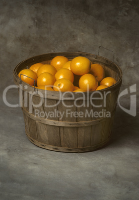 Bushel basket of fresh oranges