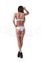 Sexy girl walk in white lingerie isolated