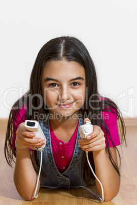 teenage girl playing video games