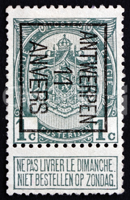 Postage stamp Belgium 1907 Coat of Arms of Belgium