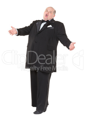 Very overweight cheerful businessman