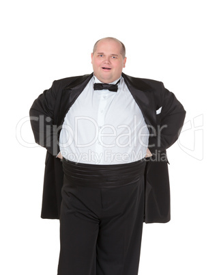 Very overweight cheerful businessman