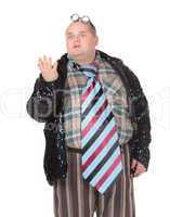 Obese man with an outrageous fashion sense