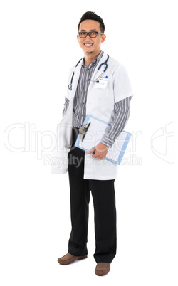 Full body southeast Asian medical doctor.