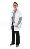 Full body southeast Asian medical doctor.