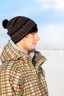 Portrait of a young man in winter