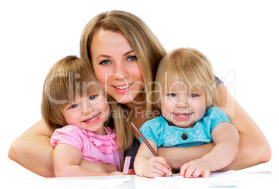 Mom and daughters, happy family