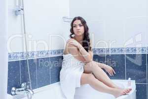 pretty woman portrait relax in bathroom interior