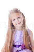 Pretty blonde little girl in light purple dress