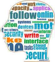 silhouette of head with the words on the topic of social networking