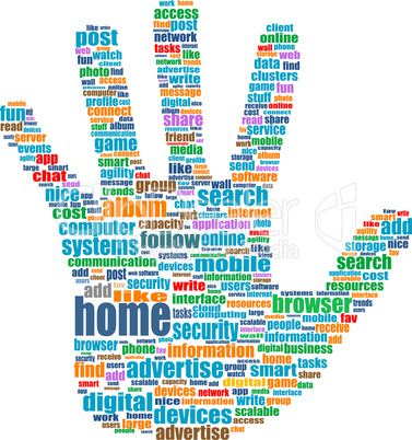 Like hand symbol with tag cloud of social word