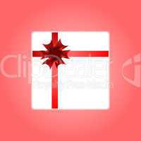 white gift box with a red bow on red background