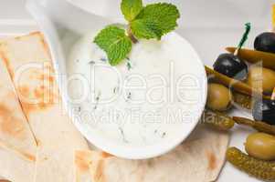 Greek Tzatziki yogurt dip and pita bread