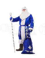 Father Christmas in blue costume isolated