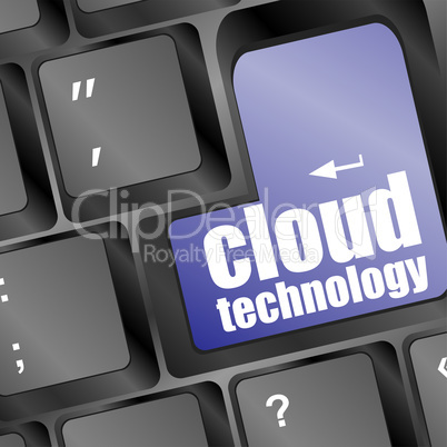 the words cloud technology printed on keyboard, keyboard technology series