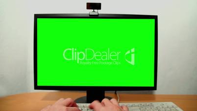 Green screen monitor and keyboard.