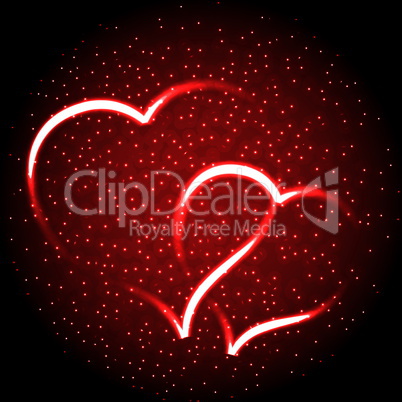 Two glowing heart on red for valentine background