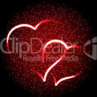 Two glowing heart on red for valentine background