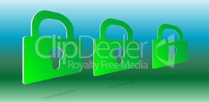 3d green padlock set on abstract background