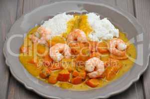 Kürbis Garnelen Curry mit Reis