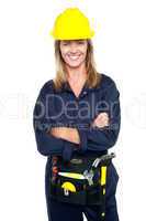 Attractive architect woman with yellow hard hat