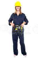 Beautiful construction worker with tool belt