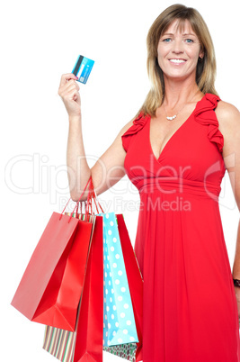 Gorgeous shopaholic woman in beautiful dress