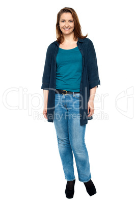 Casual middle aged woman portrait over white