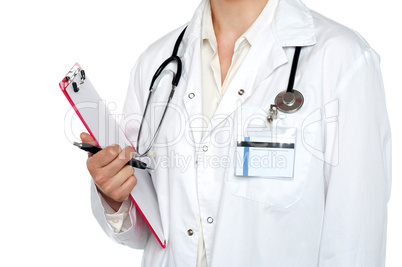 Cropped image of medical expert holding clipboard