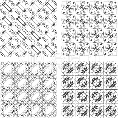 Monochrome geometric seamless patterns set, backgrounds collection