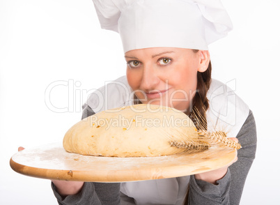 backer with bread dough