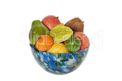 Bunte Glasschale mit Obst