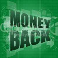 words money back on digital screen, business concept