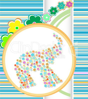 Abstract illustration card with elephant and flowers
