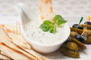 Greek Tzatziki yogurt dip and pita bread