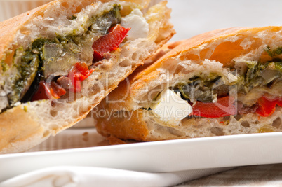 ciabatta panini sandwichwith vegetable and feta